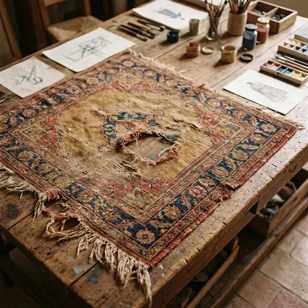 Tapis d'orient avant restauration