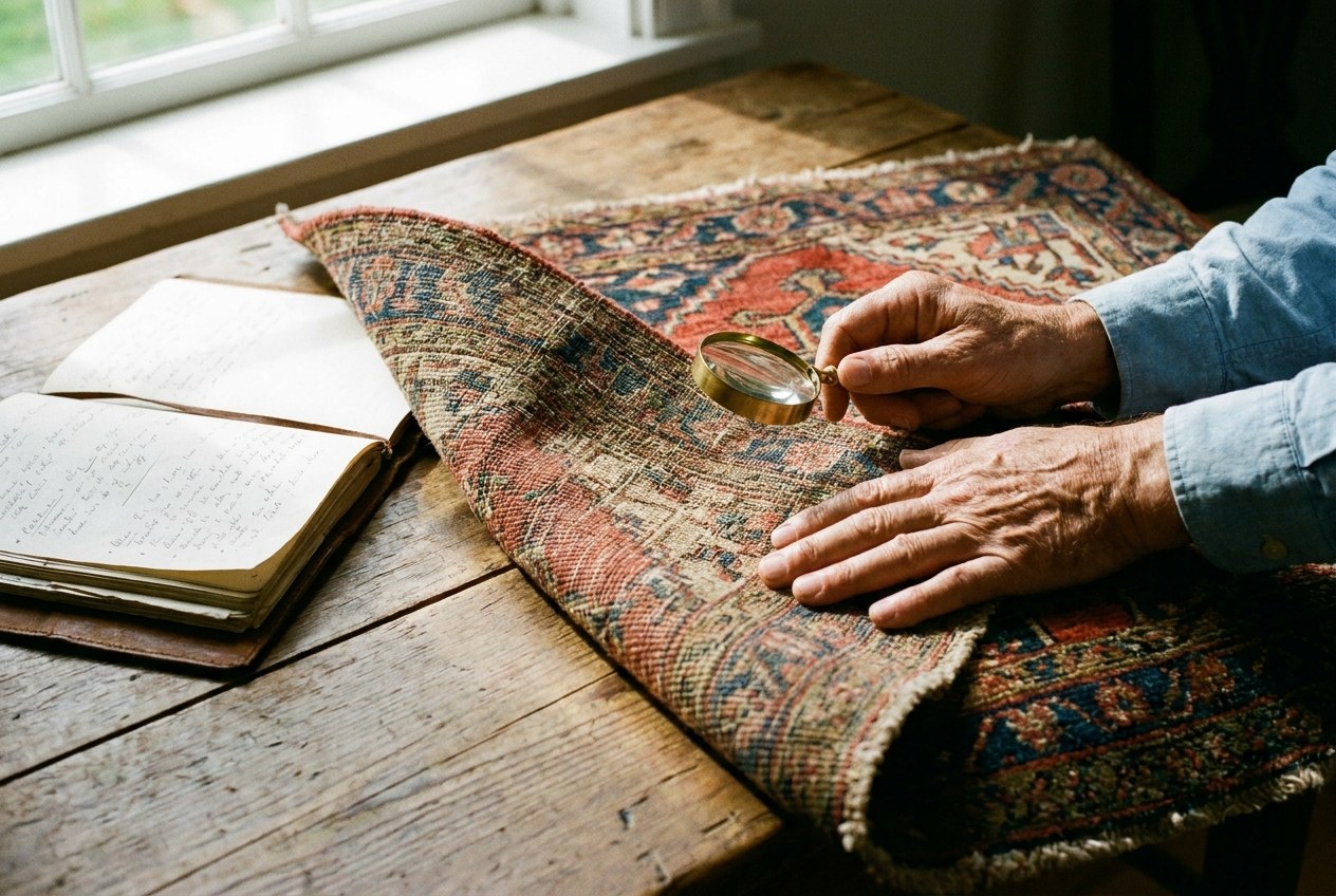 Expertise d'un tapis d'orient à la loupe
