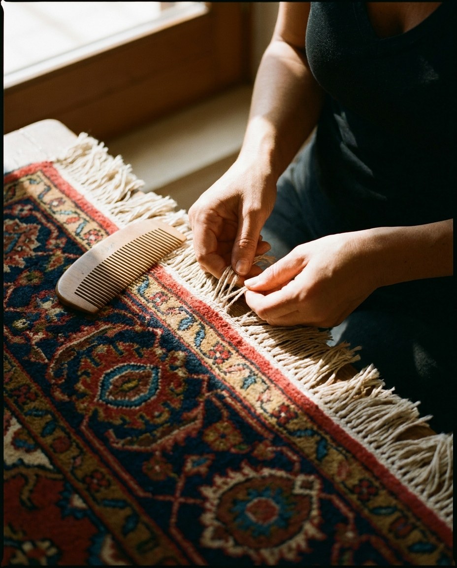 Réfection des franges d'un tapis d'orient