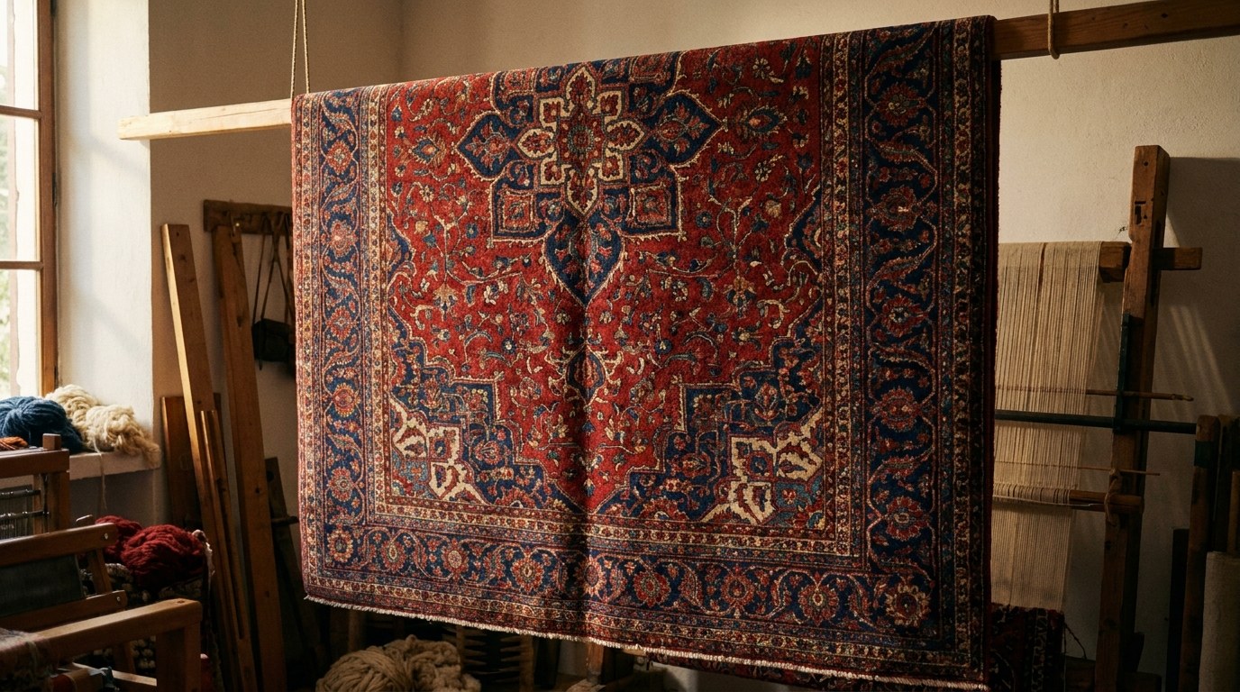 Tapis persan suspendu à l'atelier